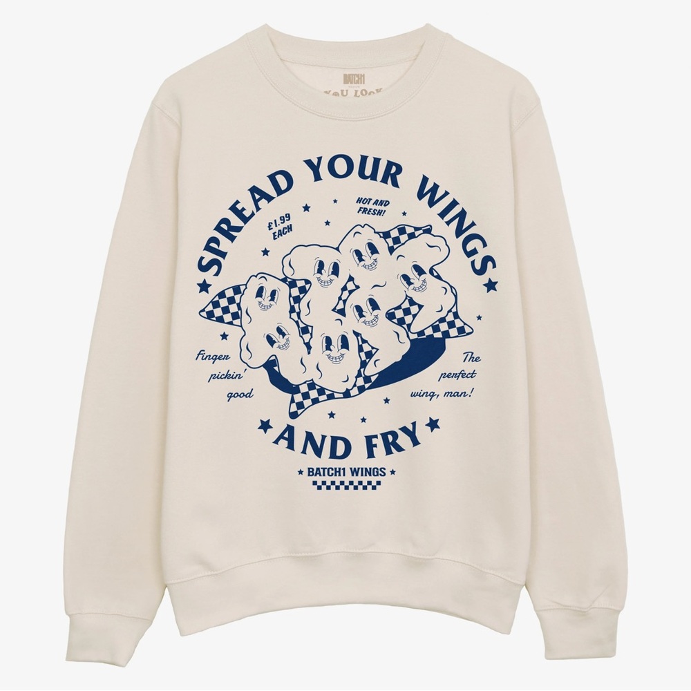 Spread Your Wings Unisex Fried Chicken Sweatshirt in Vanilla